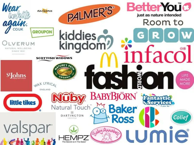 the logos of the brands Mummy to Dex has worked with