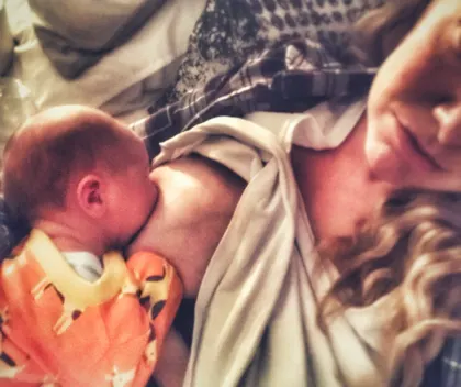 Nicola breastfeeding Felix in bed selfie