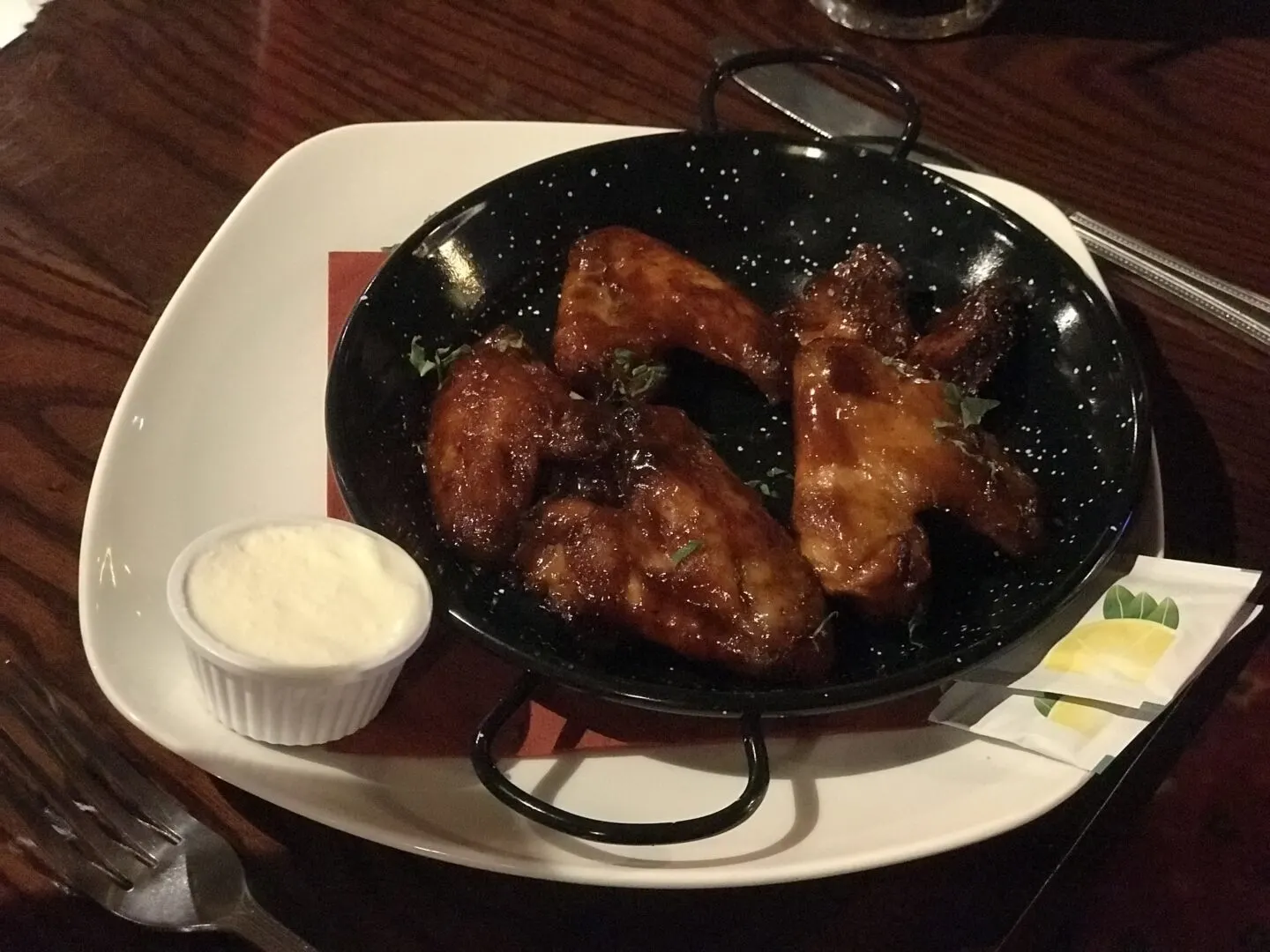 starter of chicken wings and sauce in the buccaneer, blackpool