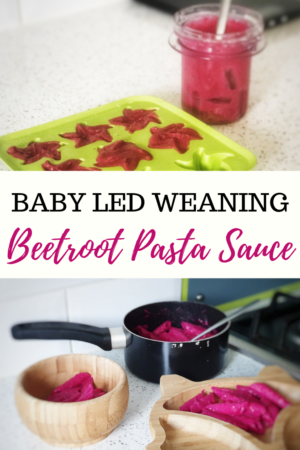 An easy baby led wenaing recipe creating beetroot pasta sauce for babies, the perfect baby led weaning dinner idea or great as a quick baby led weaning lunch too. #blw #babyledweaning #babyledweaningrecipes #blwideas