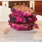 beetroot burger on a board in the my kitchen, perfect for baby led weaning