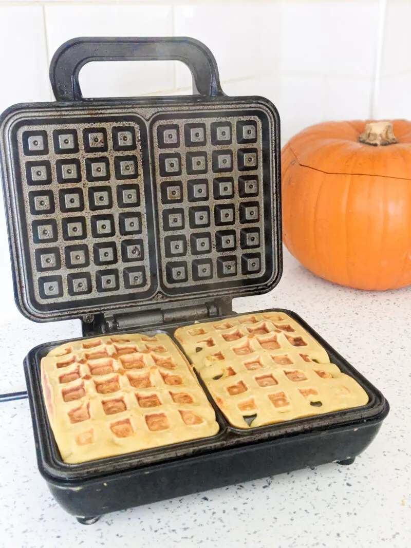 Pumpkin waffles in the waffle maker