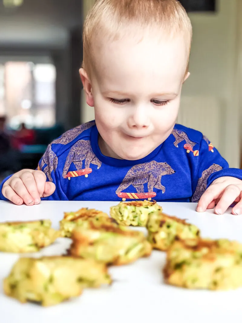 Felix excited to eat baby led weaning courgette bites