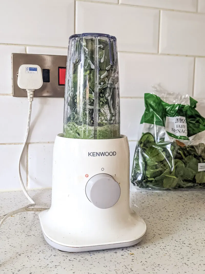 spinach and milk in the blender to create the green milk