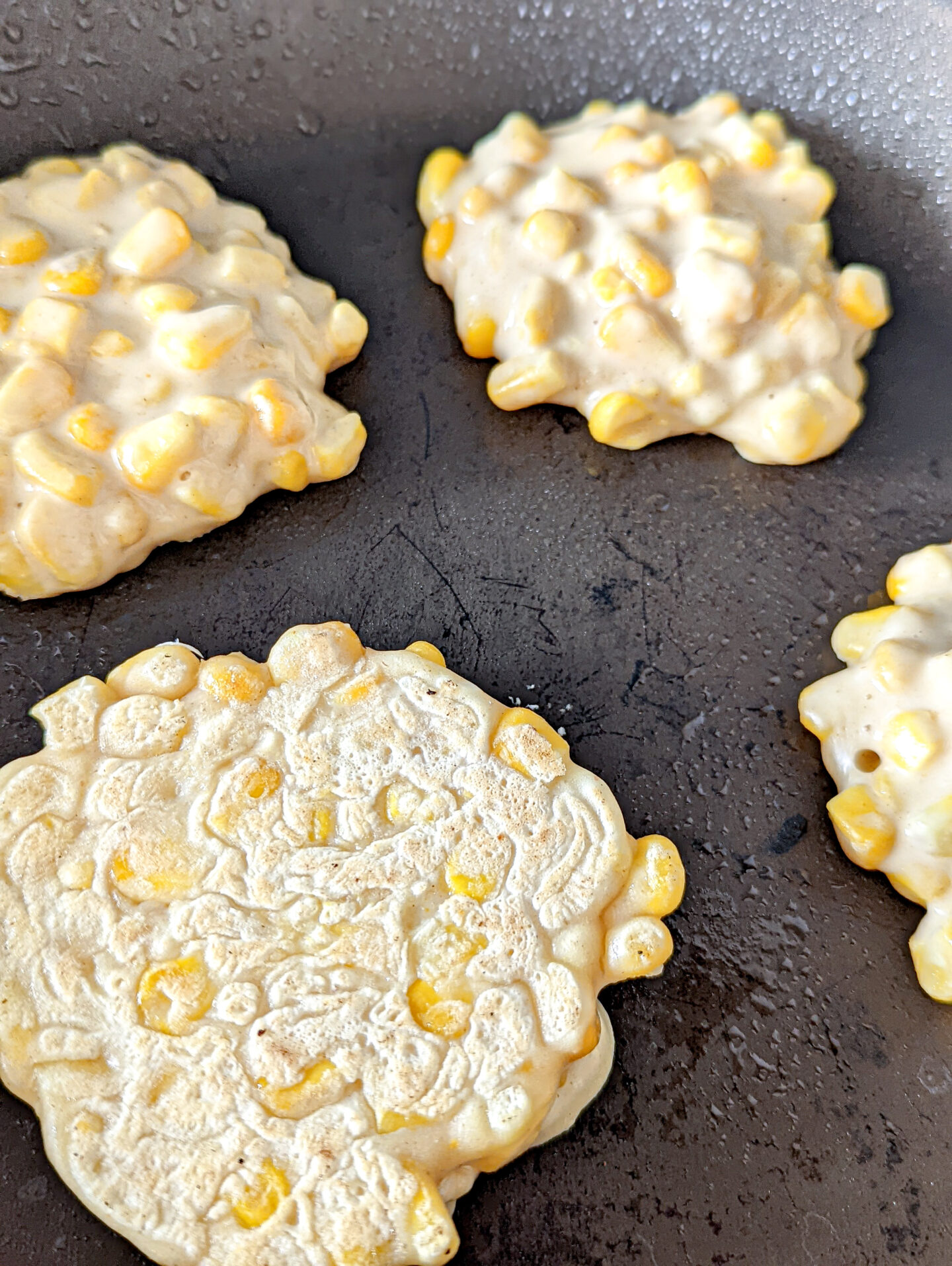 sweetcorn fritters for babies in the frying pan