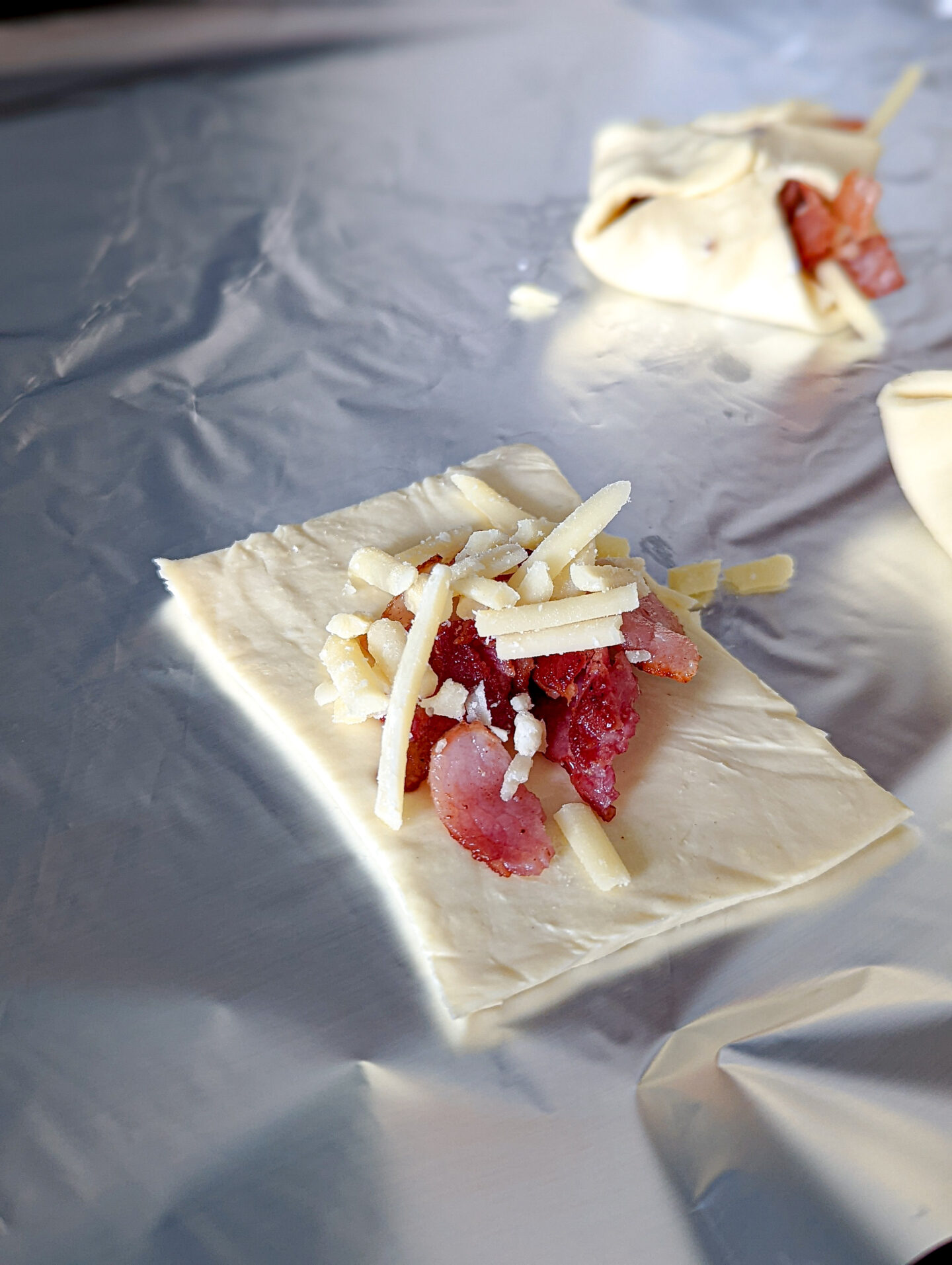 cheese and bacon puffs ready to wrap