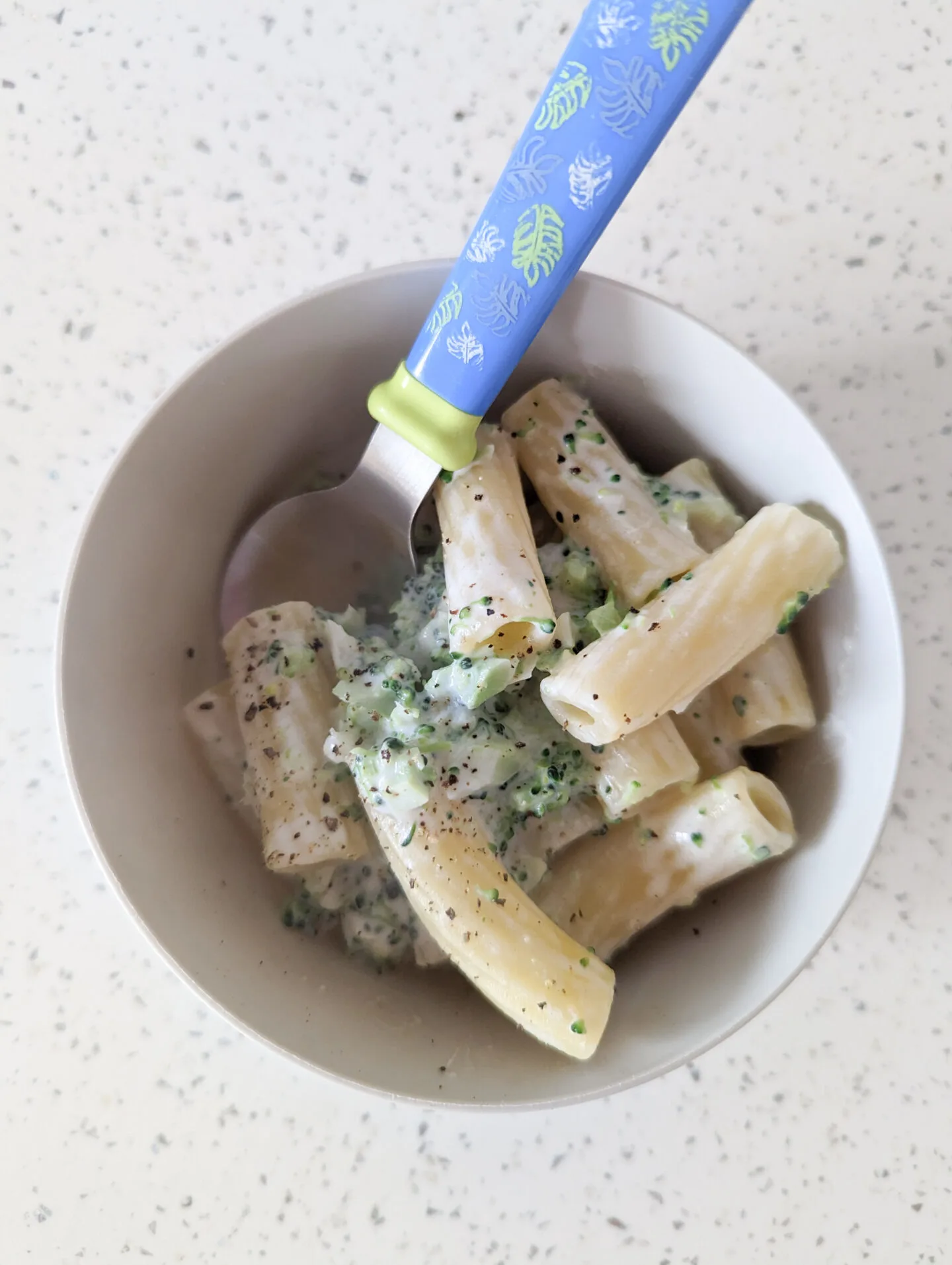 cheesy broccoli pasta baby led weaning in bowl