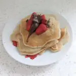 strawberry pancakes with chocolate on top